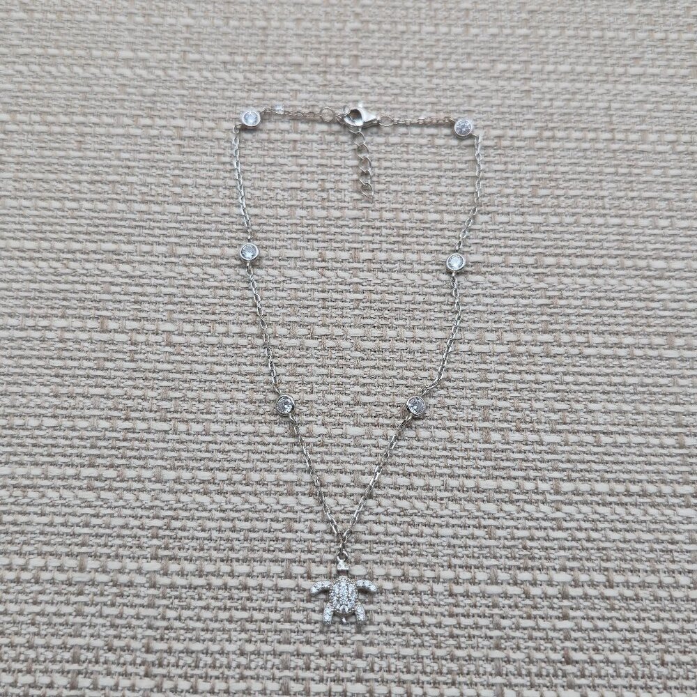 9+1 Inch Sterling Silver Cubic Zirconia Turtle Ankle Bracelet A5696